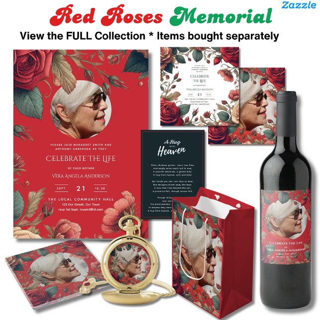 Invitation PHOTO Red Roses Célébration de la vie Funérailles  (Créateur téléchargé)