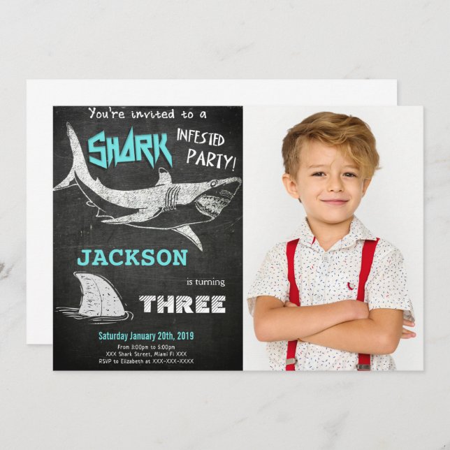 Invitation photo requin (Devant / Derrière)