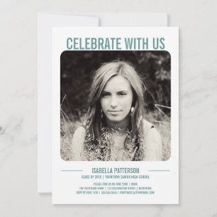 Invitation Photo Retro Modern Bold Graduation Party Turquois