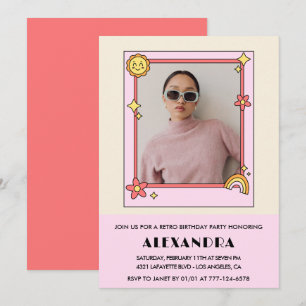 Invitation Photo Rétro Rose Années 70 Groovy 39e anniversaire