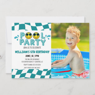 INVITATION PHOTO RETRO SMILEY FACE POOL PARTI
