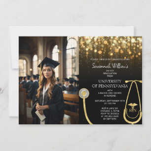Invitation Photo RN Soins infirmiers Gold Graduation Celebrat