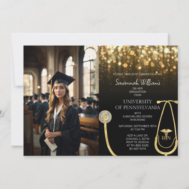 Invitation Photo RN Soins infirmiers Gold Graduation Celebrat (Devant)