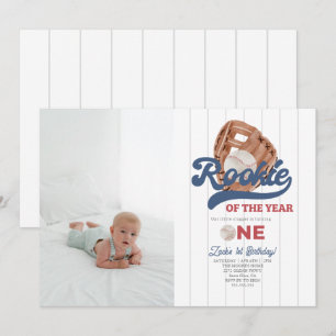 Invitation Photo Rookie Gant de baseball Garçons 1er annivers
