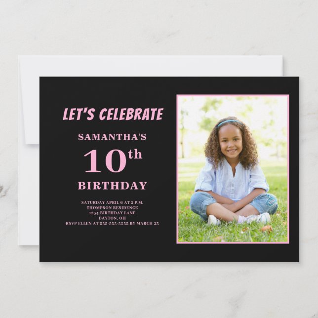 Invitation Photo rose 10e anniversaire (Devant)