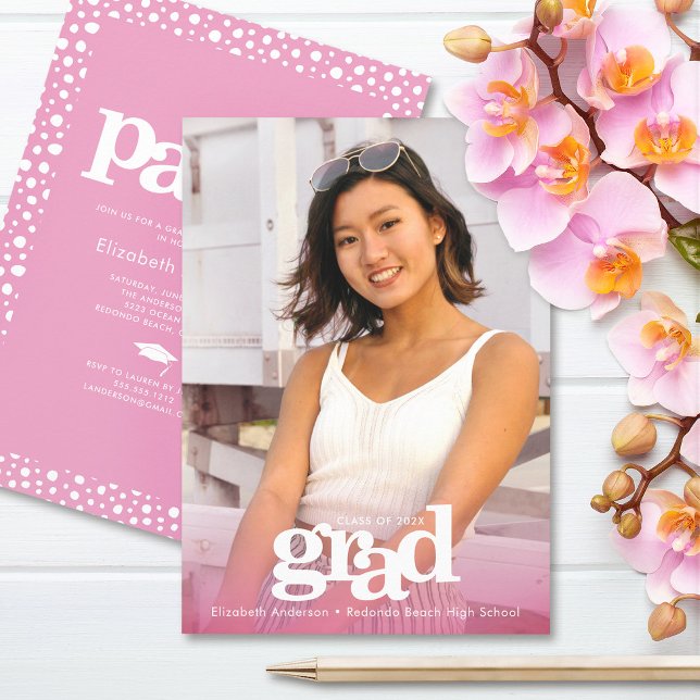 Invitation Photo rose audacieuse moderne grasse fête simple é (Créateur téléchargé)