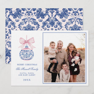 Invitation Photo rose et bleu de l'ornement Damas du grand mi