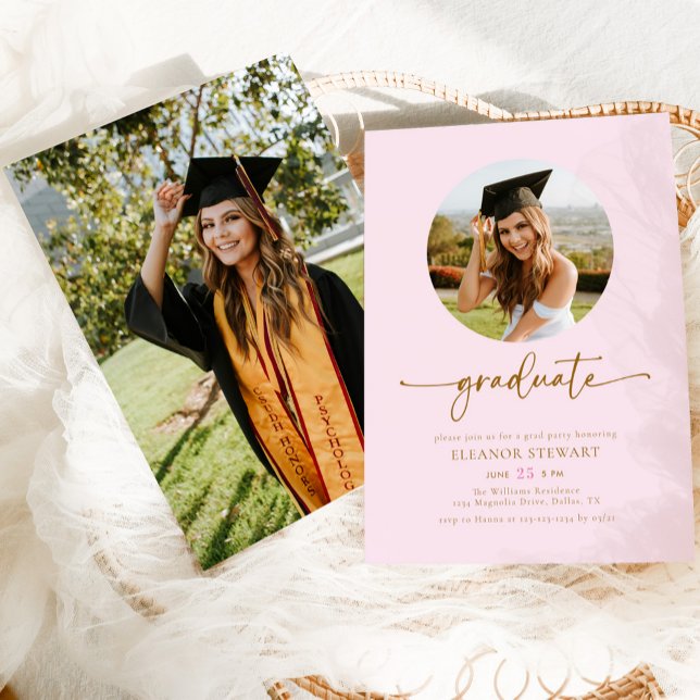 Invitation Photo rose et or moderne Graduate Graduate Party (Créateur téléchargé)