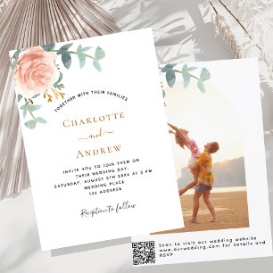 Invitation Photo rose floral QR RSVP mariage de luxe
