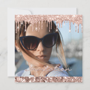 Invitation Photo Rose Gold Drip Bridal Sweet16e Graduation