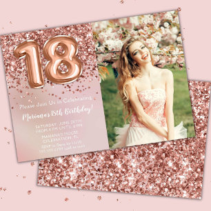 Invitation Photo Rose Gold Enfants Fille 18e fête d'anniversa