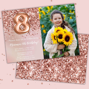 Invitation Photo Rose Gold Enfants Fille 8e anniversaire fête