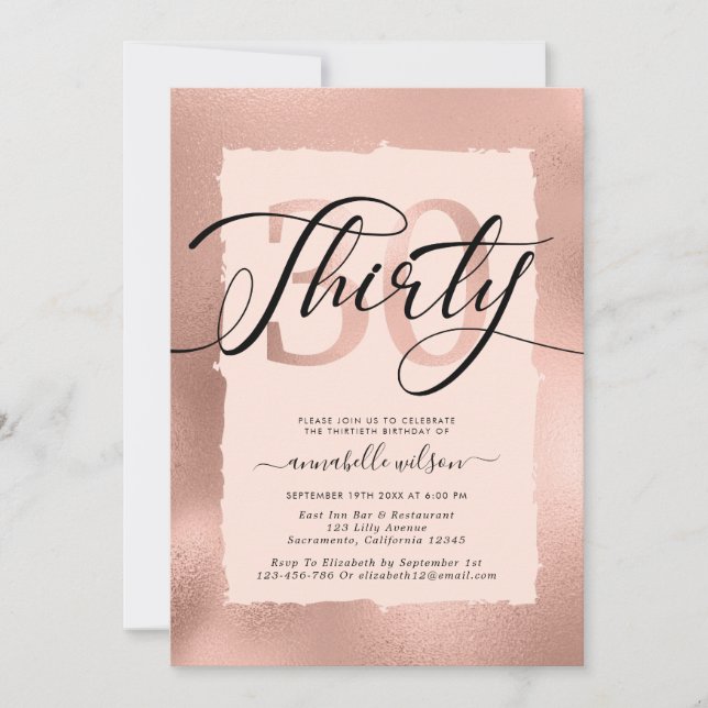 Invitation Photo Rose Gold Foil 30e anniversaire  (Devant)