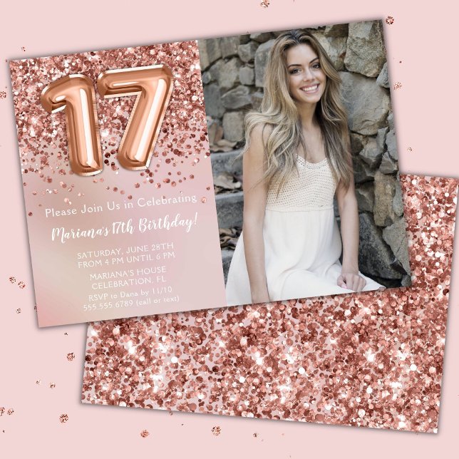 Invitation Photo Rose Gold Kids Girl 17th Birthday Party (Créateur téléchargé)