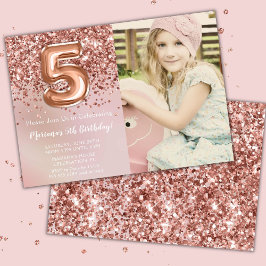 Invitation Photo Rose Gold Kids Girl 5e fête d'anniversaire