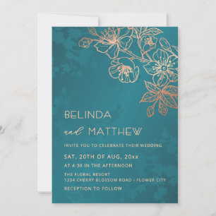 Invitation Photo Rose Gold Teal Mariage
