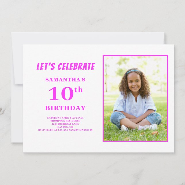 Invitation Photo rose moderne 10e anniversaire (Devant)