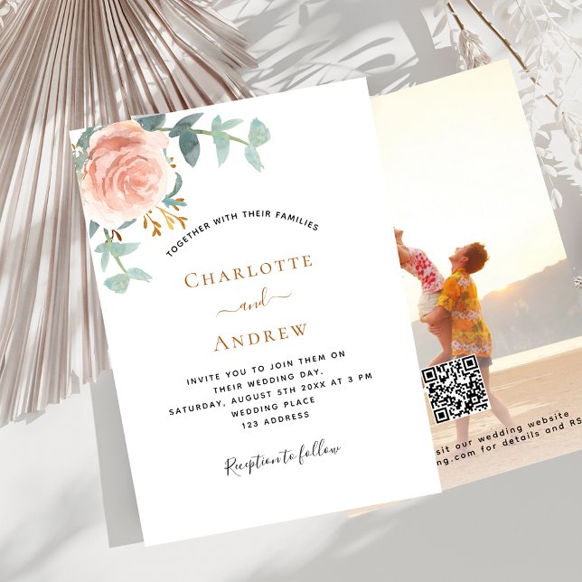 Invitation Photo rose or floral photo QR RSVP mariage (Créateur téléchargé)