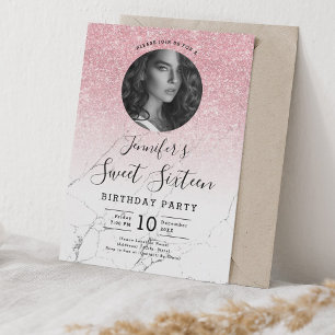 Invitation PHOTO Rose or Parties scintillant marbre doux 16 P