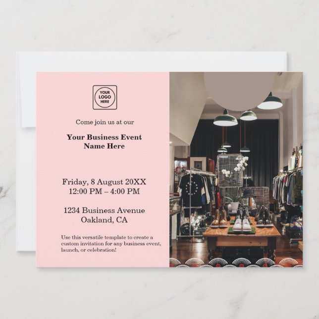 Invitation Photo rose pâle | Événement d'entreprise simple et (Devant)