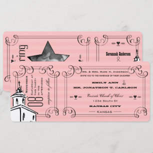 Invitation Photo Rose Romantique Chapelle Billet Mariage