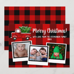 Invitation Photo rouge de la famille 3 de Joyeux Noël de