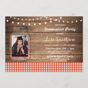 Invitation Photo rouge en bois de guingan de pot rustique de