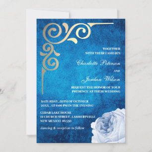 Invitation Photo Royal Blue and Gold Frame Mariage