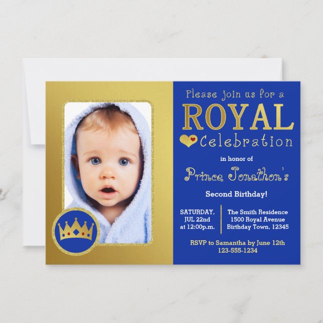 Invitation Photo royale de fête d'anniversaire de prince de (Devant)