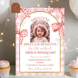 Invitation Photo Ruban Rose Anniversaire Fille Mignonne Chéri