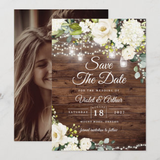 Invitation Photo Rustic String Lumières Mariage Enregistrer L