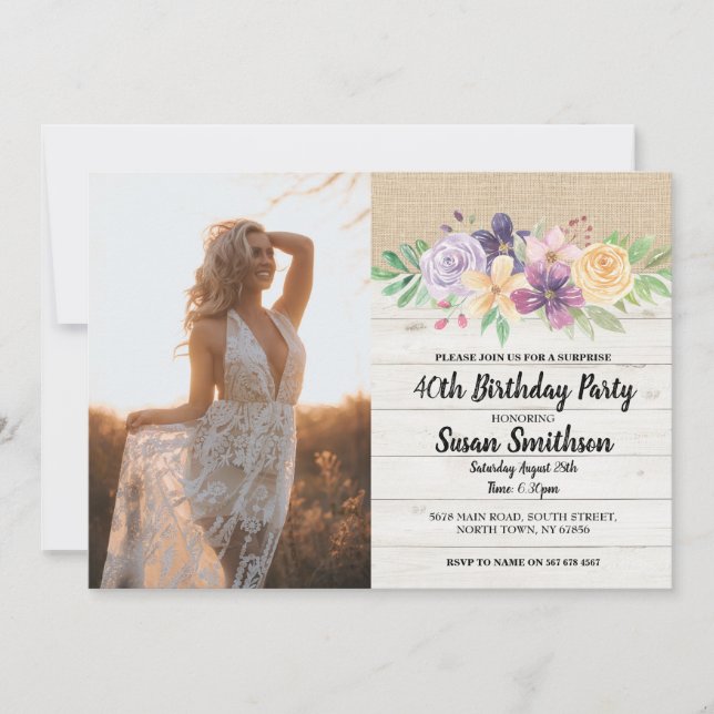 Invitation Photo Rustique 21ème 30ème ou 40ème anniversaire f (Devant)