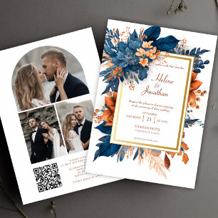 Invitation Photo Rustique moderne QR Code Floral Mariage élég