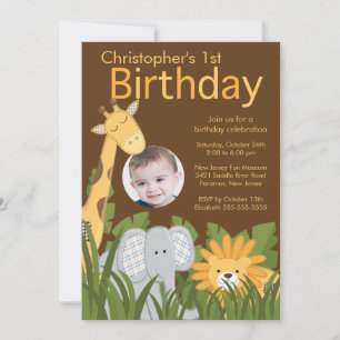 Invitation Photo Safari Jungle Animal Kid fête d'anniversaire