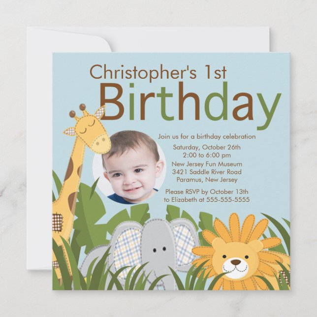 Invitation Photo Safari Jungle Animal Kid fête d'anniversaire (Devant)
