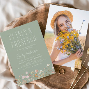 Invitation Photo Sage Green Fleur sauvage Pétales et Procurez