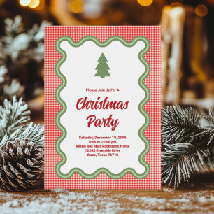 Invitation Photo saisonnier Gingham rouge avec bordure verte 