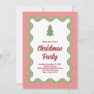 Invitation Photo saisonnier Gingham rouge avec bordure verte