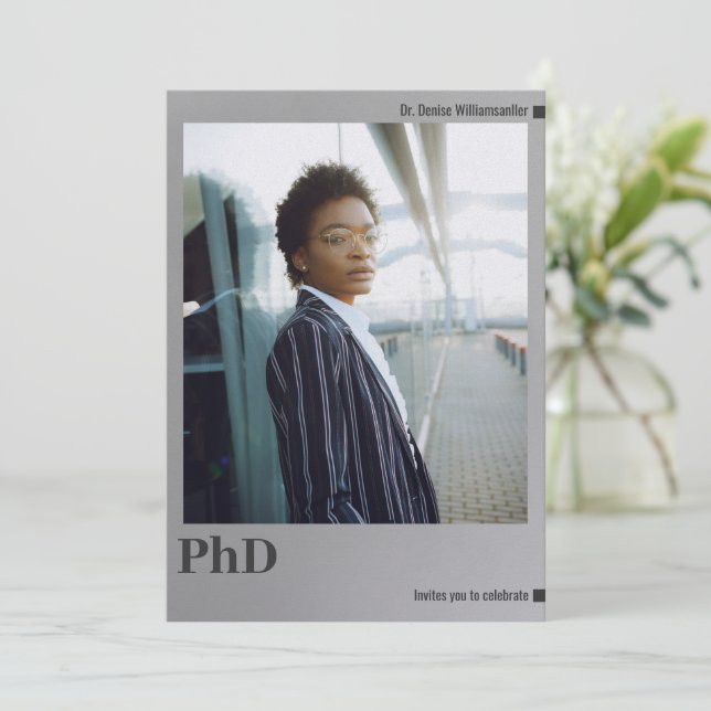 Invitation Photo Silver Doctorat Parti de Graduation (Debout devant)