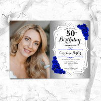 Photo Silver White Royal Blue 50th Birthday