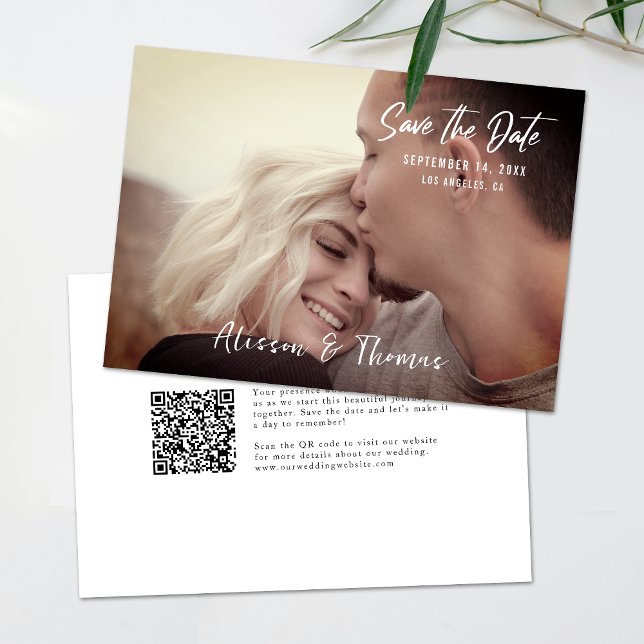 Invitation Photo Simple Enregistrer La Date QR Code Invitatio (Simplify your RSVP with our QR code save-the-date, adding an unforgettable touch to your special day)