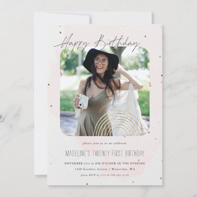 Invitation Photo simple Gold Rainbow | Anniversaire (Devant)