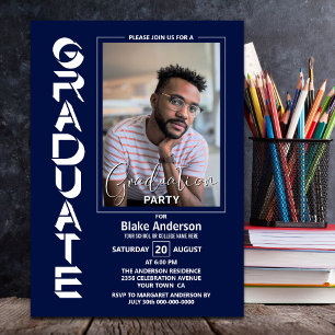 Invitation Photo simple moderne Marine Blue Graduation Party