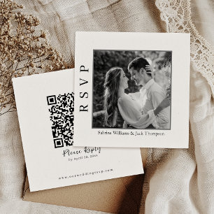 Invitation Photo simple noir et blanc QR Code Site Web RSVP