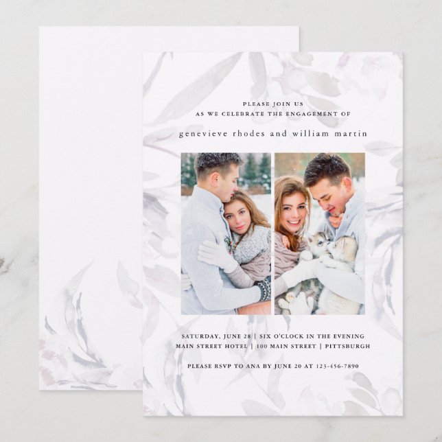 Invitation photo Soft Botanical Engagement Party (Devant / Derrière)
