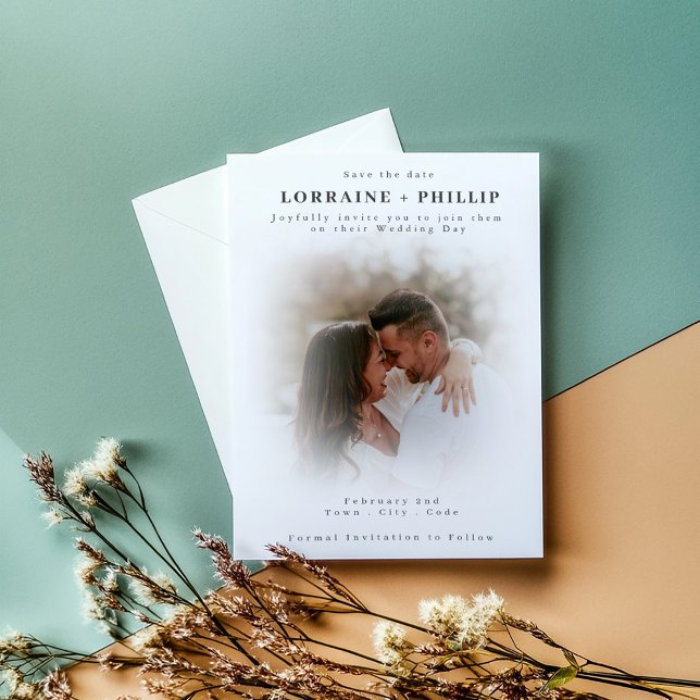 Invitation Photo Soft Focus Enregistrer la date (Soft focus color photo romantic save the date card.)