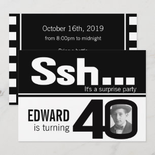 Invitation Photo ssh hommes noir blanc 40e anniversaire invit