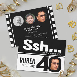 Invitation Photo ssh men noir blanc 40e anniversaire 4 photos