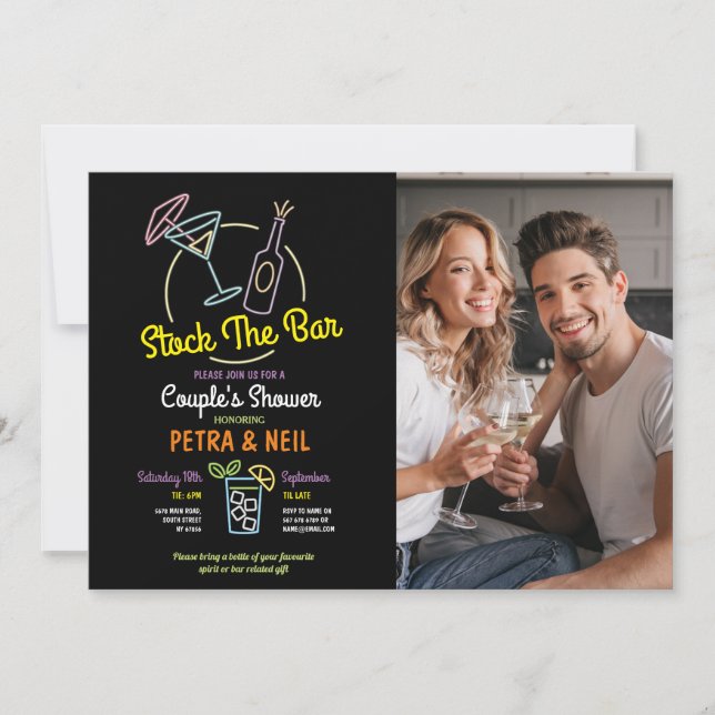 Invitation Photo Stock The Bar Party Neon Couple Douche (Devant)