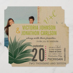 Invitation Photo Succulente Aloe Pink Lime Hydrangea Mariage